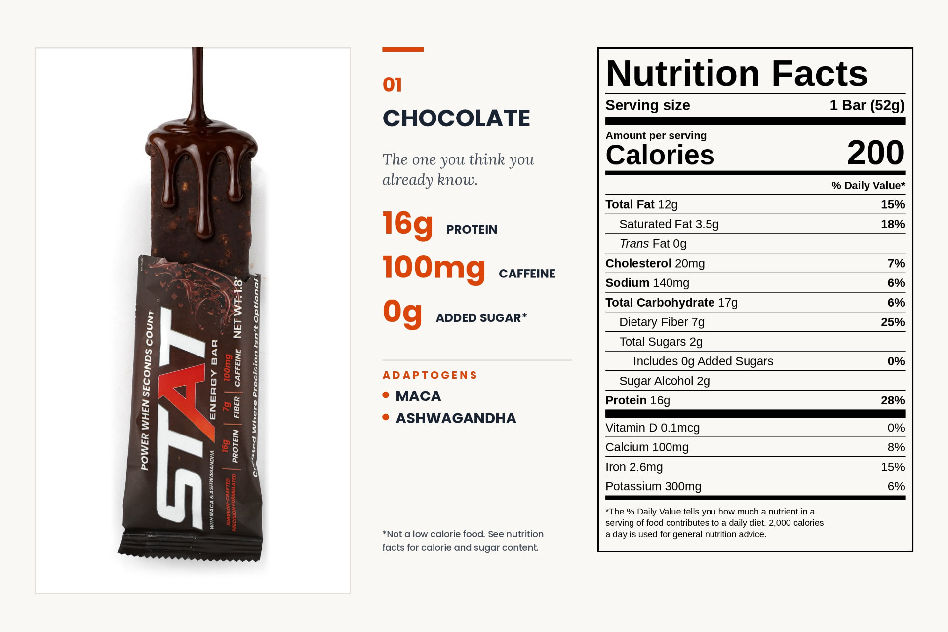 Chocolate bar, key nutrition facts and Nutrition Facts panel