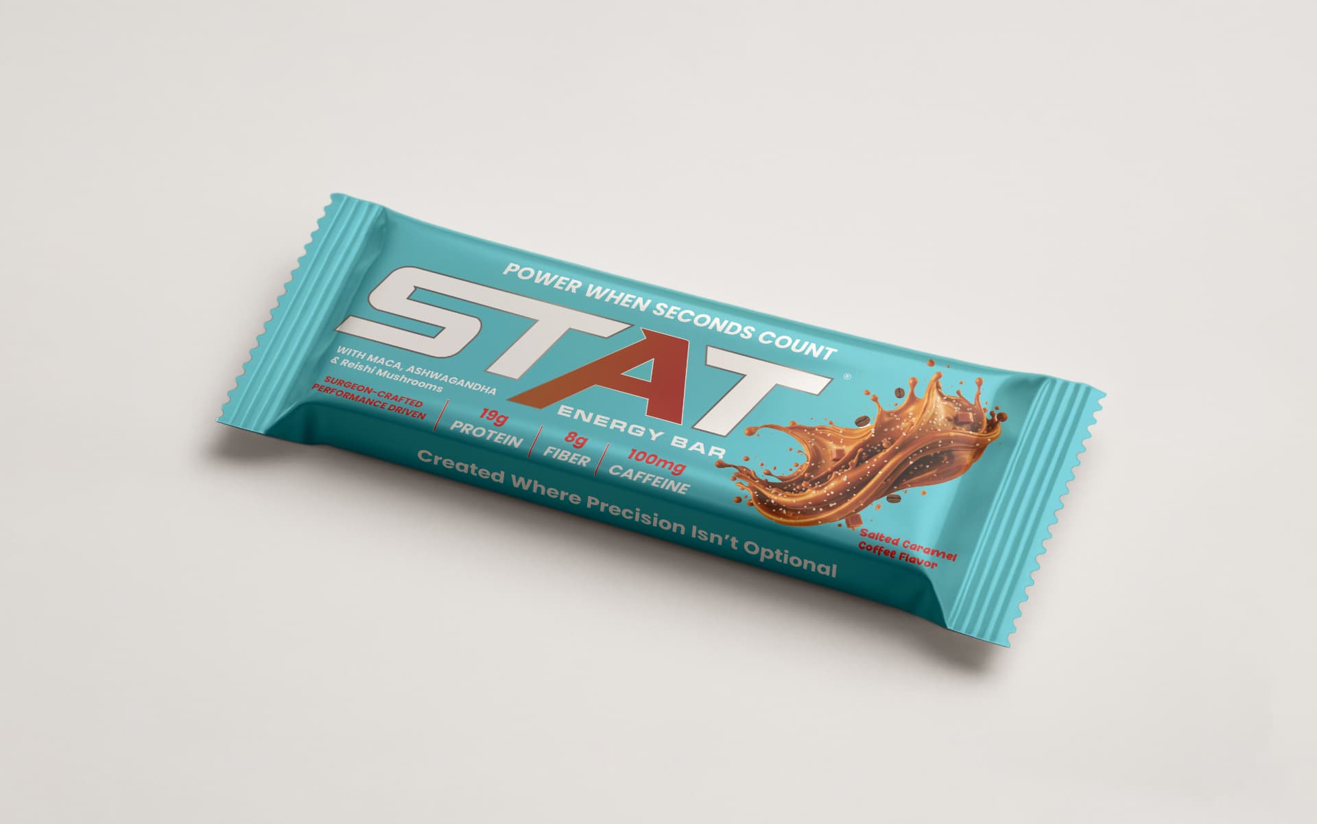 STAT Bar Salted Caramel Coffee protein bar in its wrapper