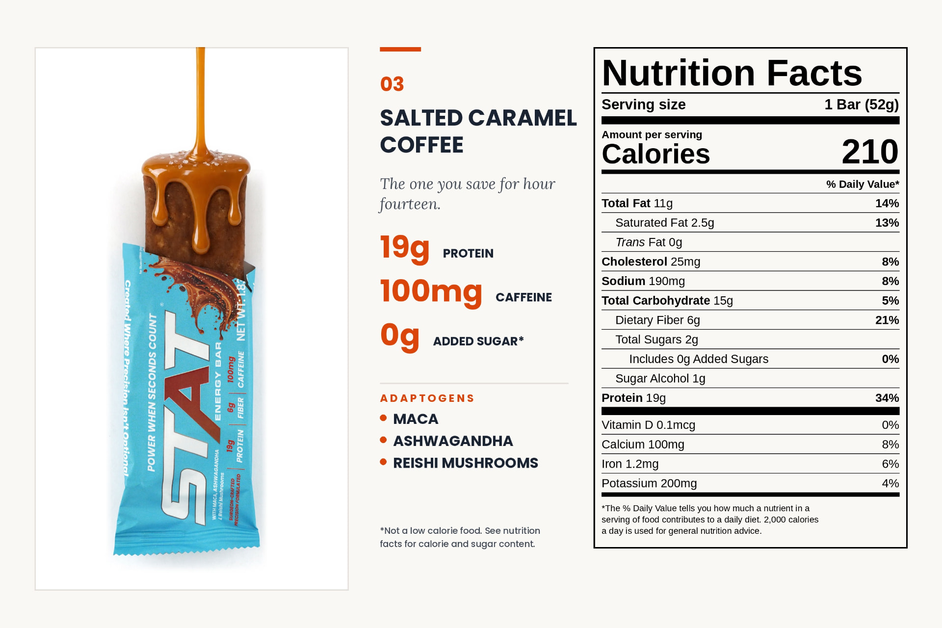 Salted Caramel Coffee bar, key nutrition facts and Nutrition Facts panel