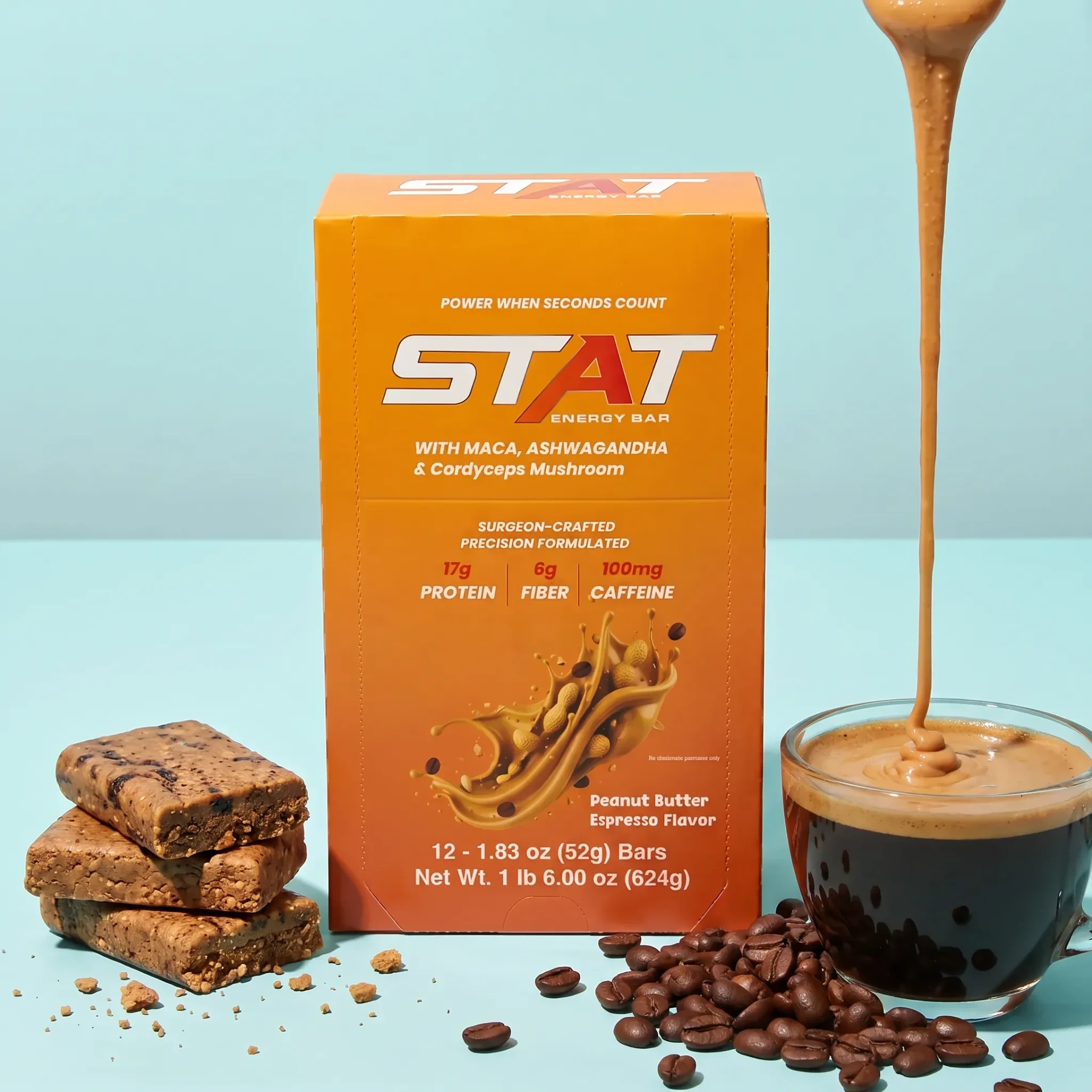 STAT Peanut Butter Espresso box and bars